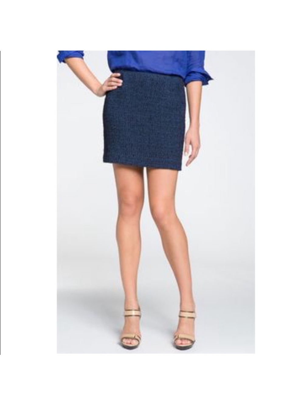 Theory Navy black tweed knit Textured Mini Skirt